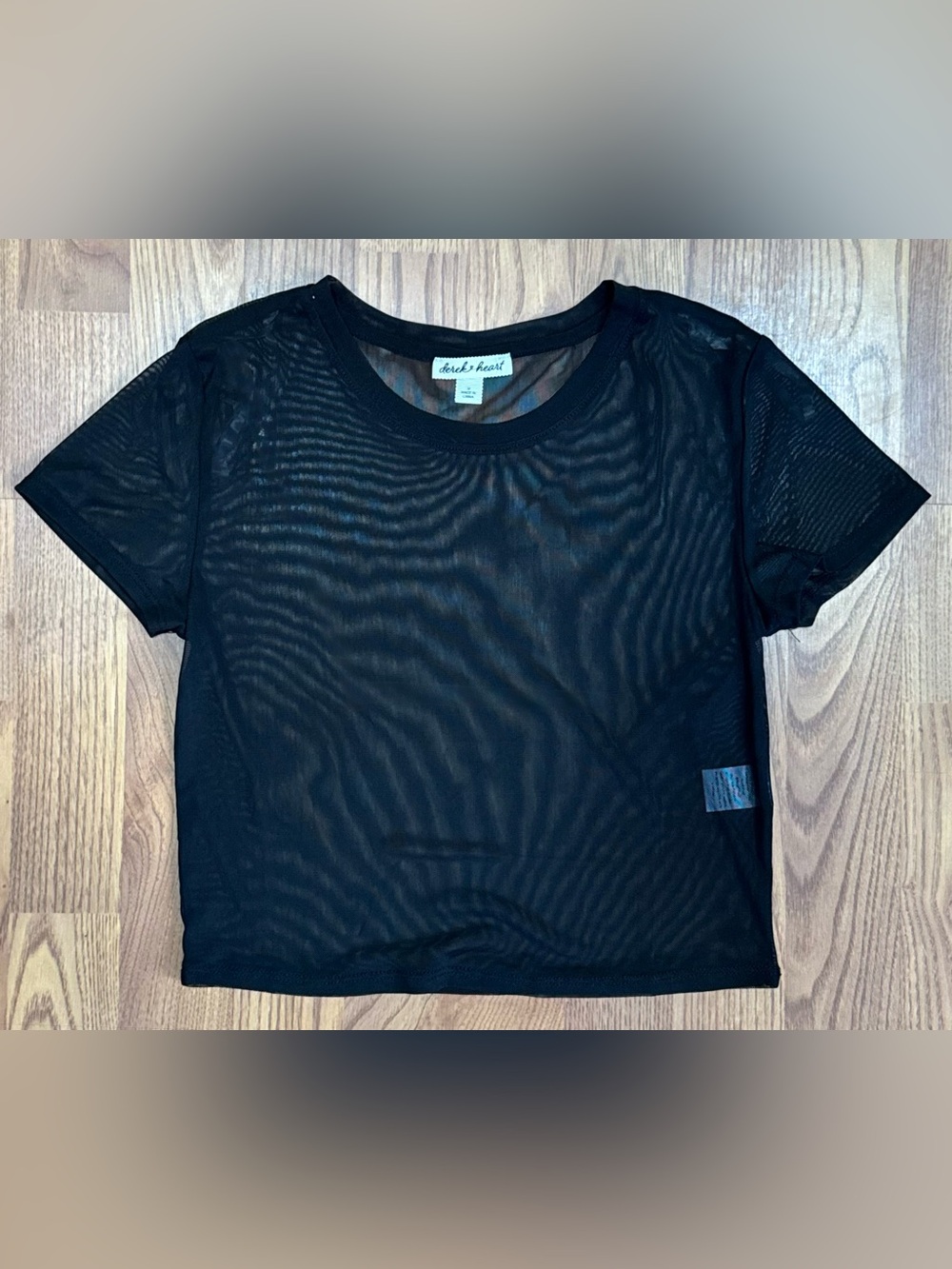 ❤️ Derek Heart Medium Sheer Black Short Sleeve Cropped Top Shirt Coverup (B19)